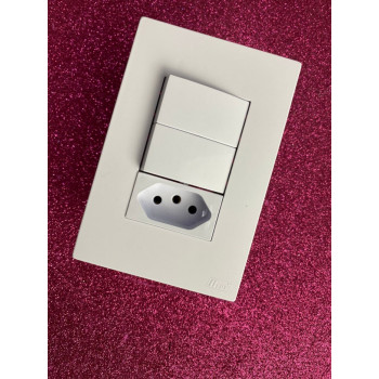 Conjunto Interruptor Duplo Simples + 1 Tomada 10a Separado 4x2 - RECTA Branco Satin Fosco